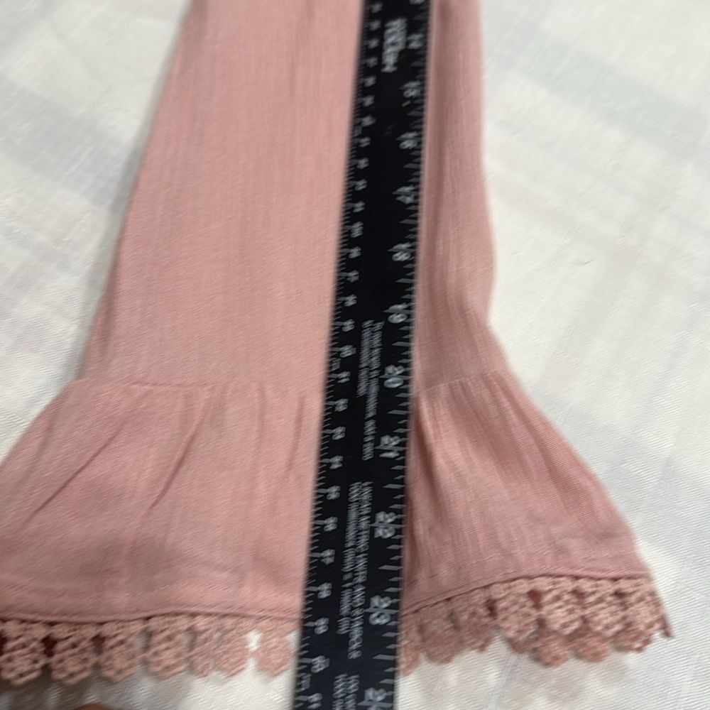 (H1) Gypsies & Moondust WomensButton Up Shirt Pink BellSleeves Tie Lace Trim, XS - Picture 7 of 11